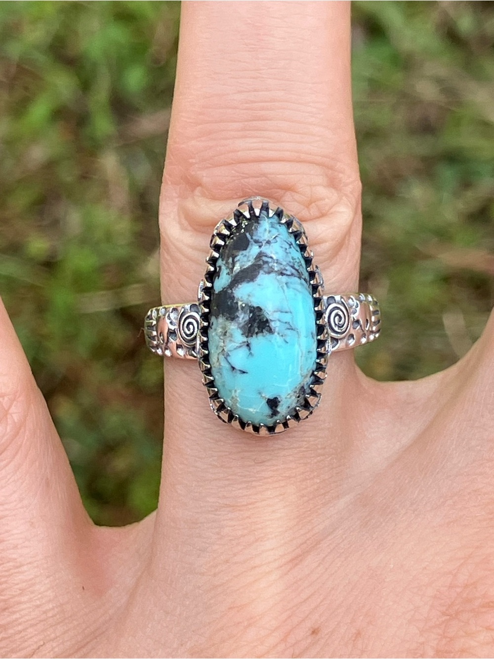 Natural Blue Moon Turquoise Sterling Silver Ring Size 7